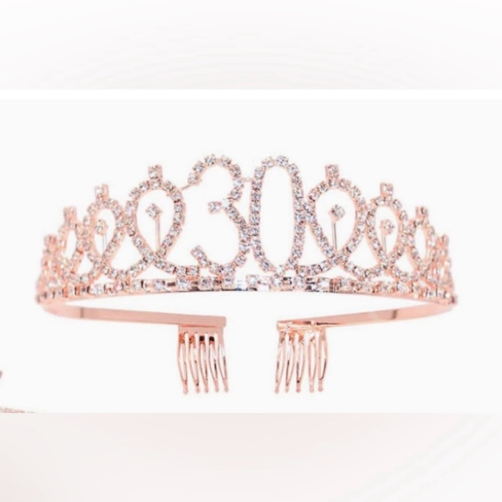 30th Birthday Tiara Rose Gold tone & Rhinestone, gently Preloved, multi-stone